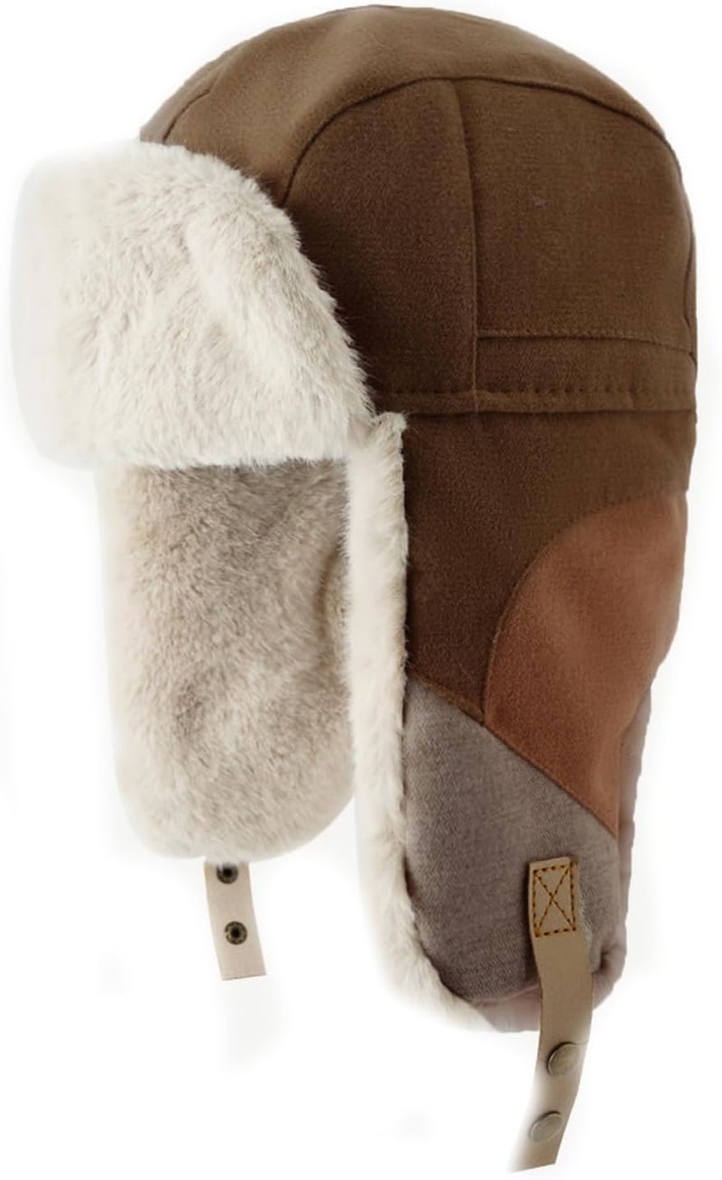 PURFUN Men Women Faux Fur Trapper Hat Stylish Splicing Color Winter Ski Hunting Hat Elders Warm Plush Ushanka Earflap Cap - Image 3